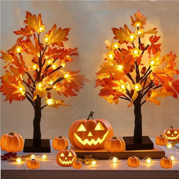 2 Pack Lighted Fall Maple Tree for Fall Decorations,USB & Battery Operated - Picture 1 of 7